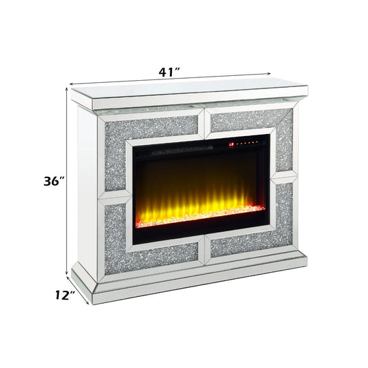 Noralie - 41" Fireplace - Mirrored & Faux Diamonds