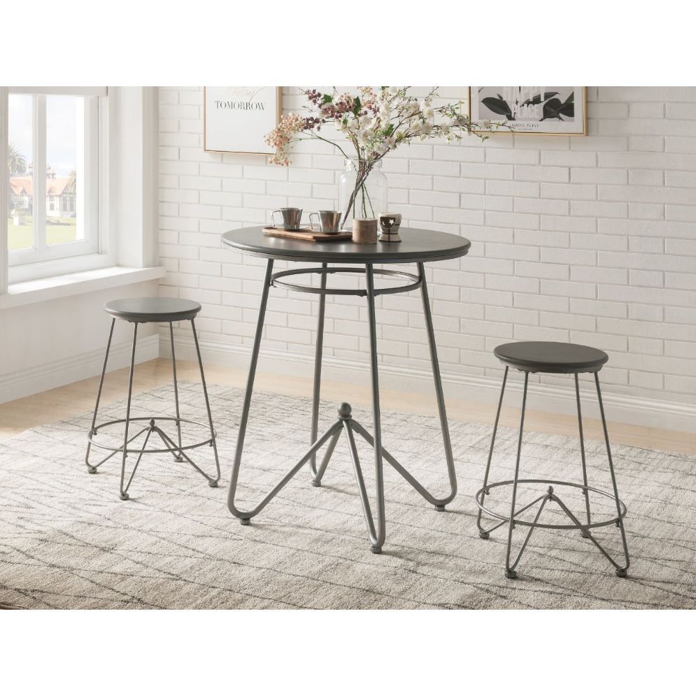 Nimai - 3 Piece Counter Height Table Set - Gray Oak & Sandy Gray