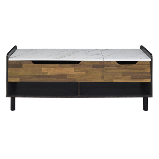 Axel - Coffee Table With Lift Top - White Printed Faux Marble Top, Walnut & Black