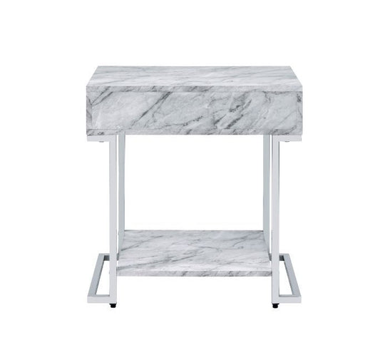 Wither - Accent Table - White Printed Faux Marble & Chrome