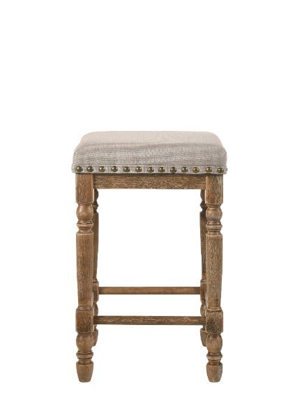Farsiris - Counter Height Stool (Set of 2) - Beige Fabric & Weathered Oak