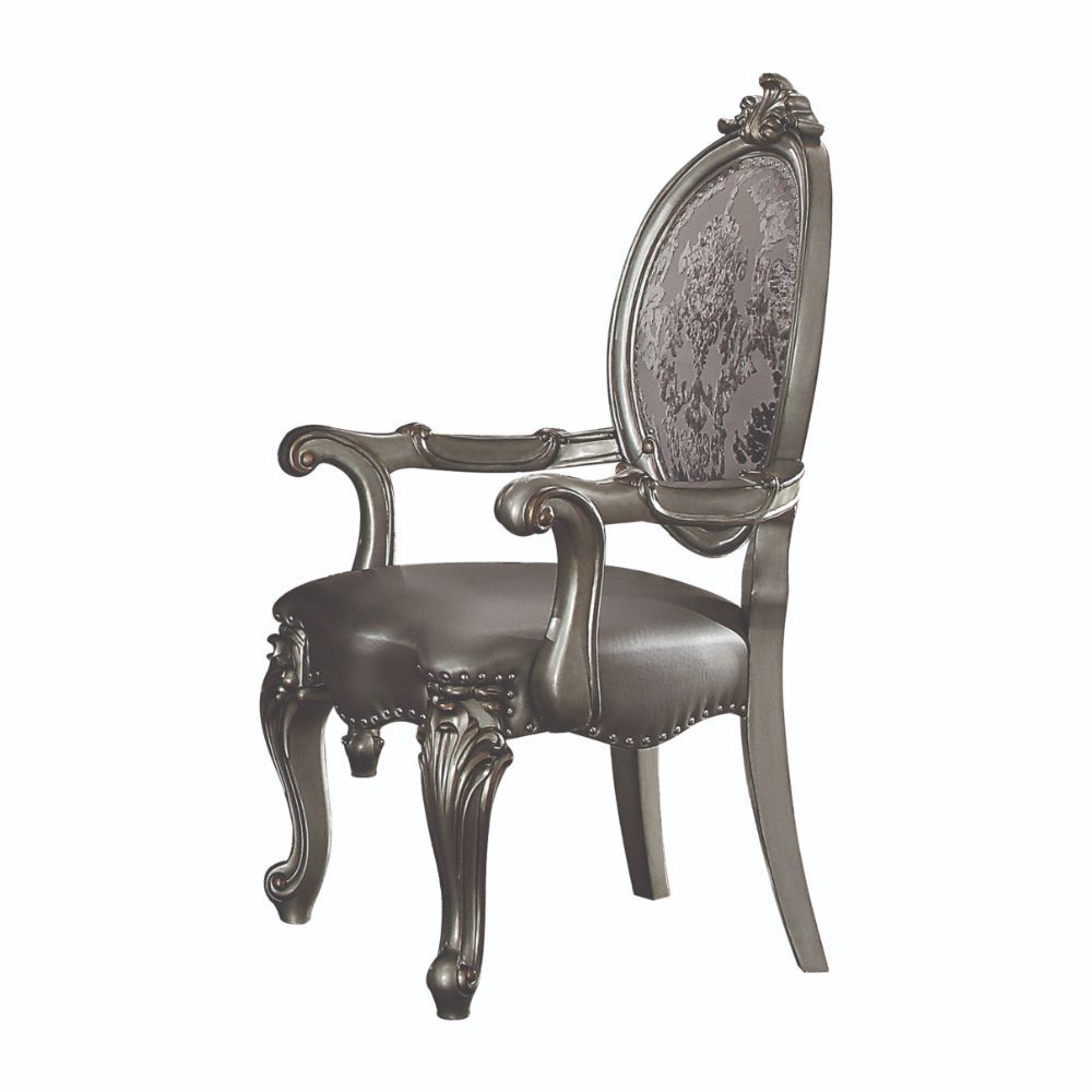 Versailles - Arm Chair (Set of 2) - Silver Synthetic Leather & Antique Platinum