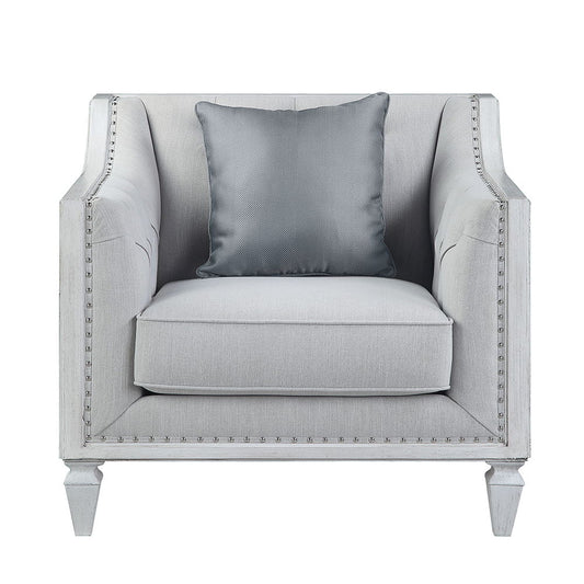 Katia - Chair With Pillow - Light Gray Linen & Weathered White