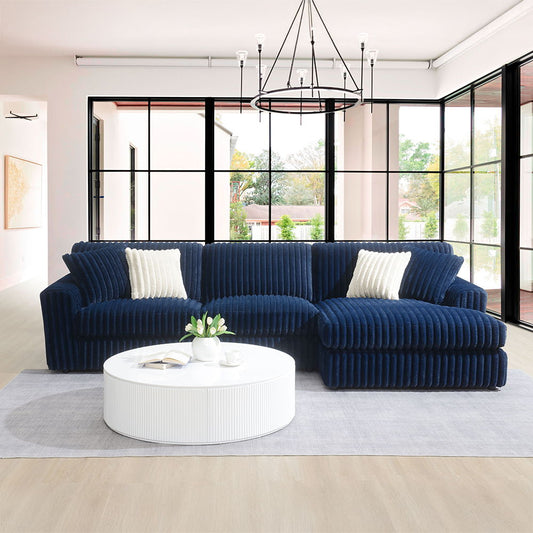 Breton - Sectional Sofa With 4 Pillows - Blue Corduroy
