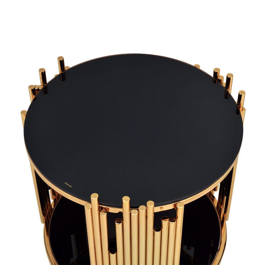 Tanquin - End Table - Black Glass & Gold
