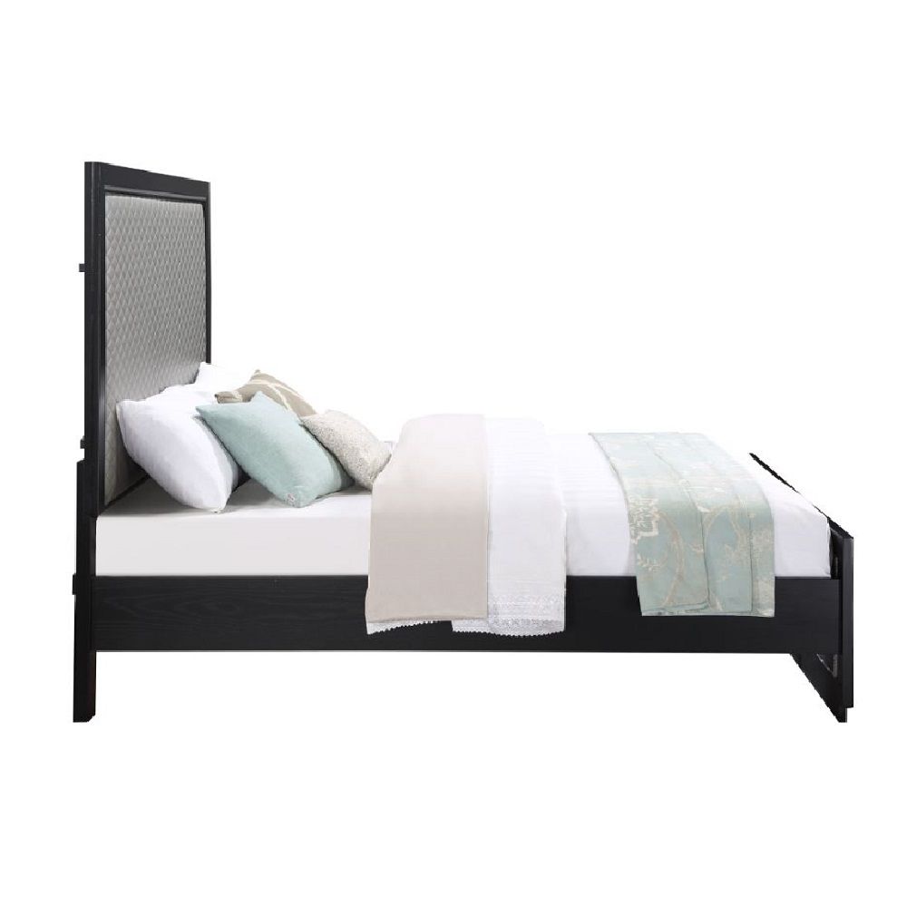 Nicola - Eastern King Bed - Silver Synthetic Leather & Black