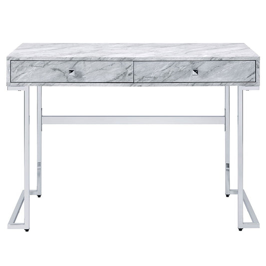 Tigress - Writing Desk - White Printed Faux Marble Top & Chrome