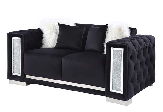 Trislar - Loveseat With 4 Pillows (Same 52526) - Black Velvet