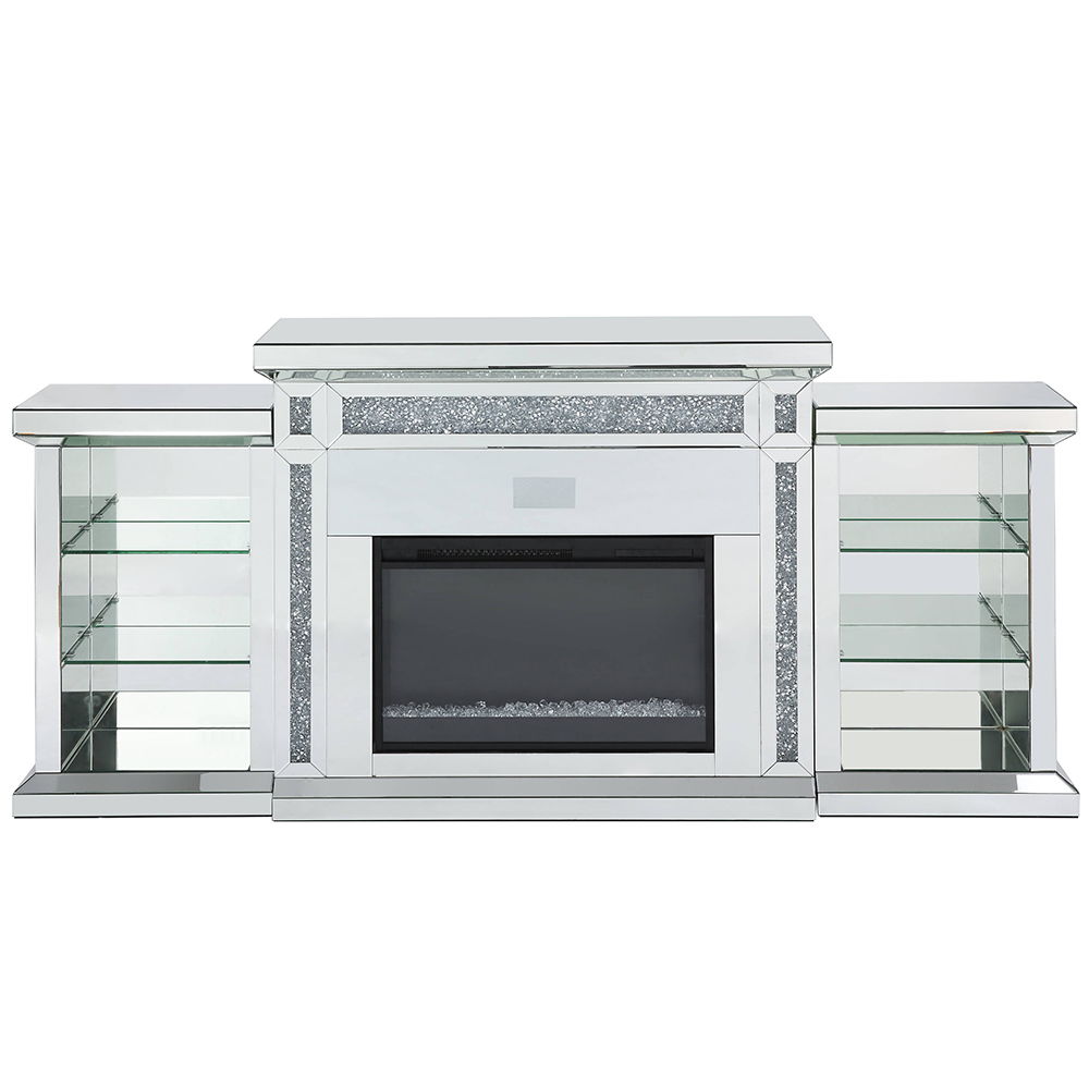 Noralie - Fireplace With LED & Bluetooth - Mirrored & Faux Diamonds