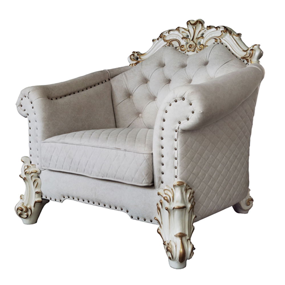 Vendome II - Chair With 2 Pillows - Two Tone Ivory Fabric & Antique Pearl