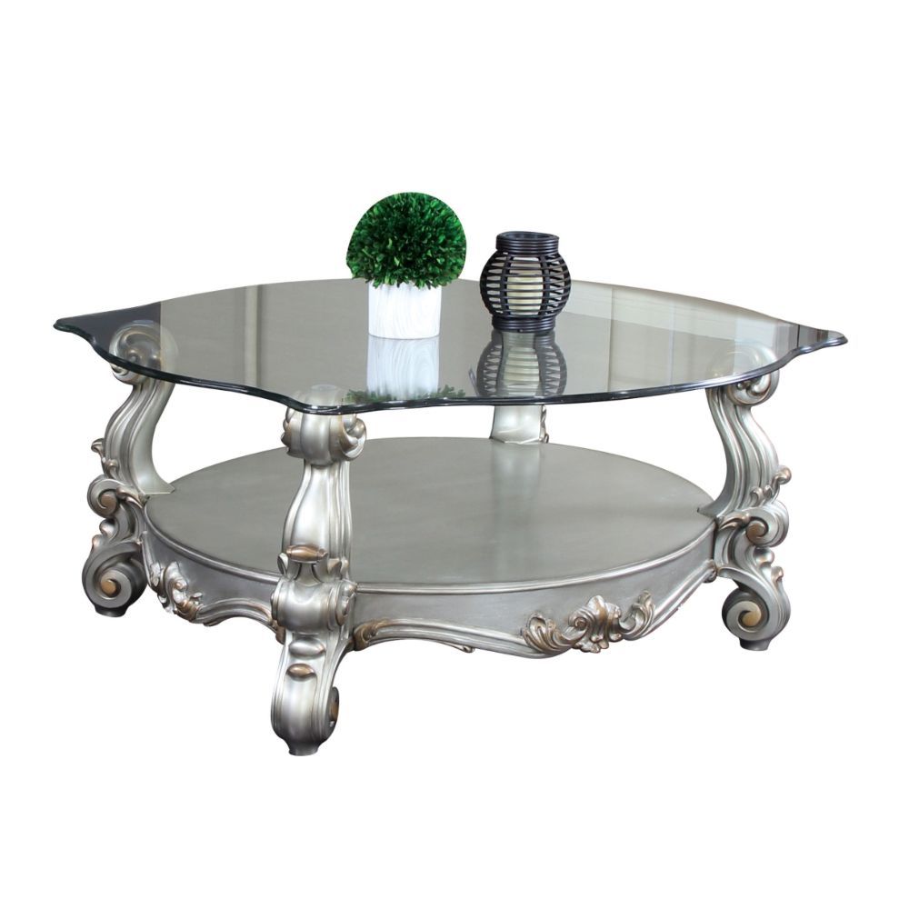 Versailles - 22" Coffee Table - Clear Glass & Antique Platinum