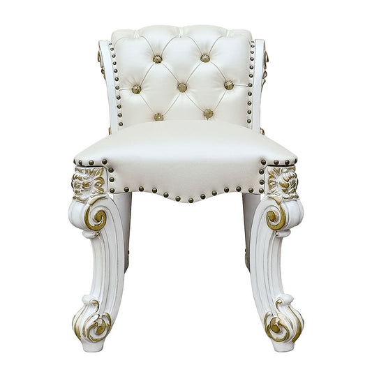Vendome - Vanity Stool - Beige Synthetic Leather & Antique Pearl