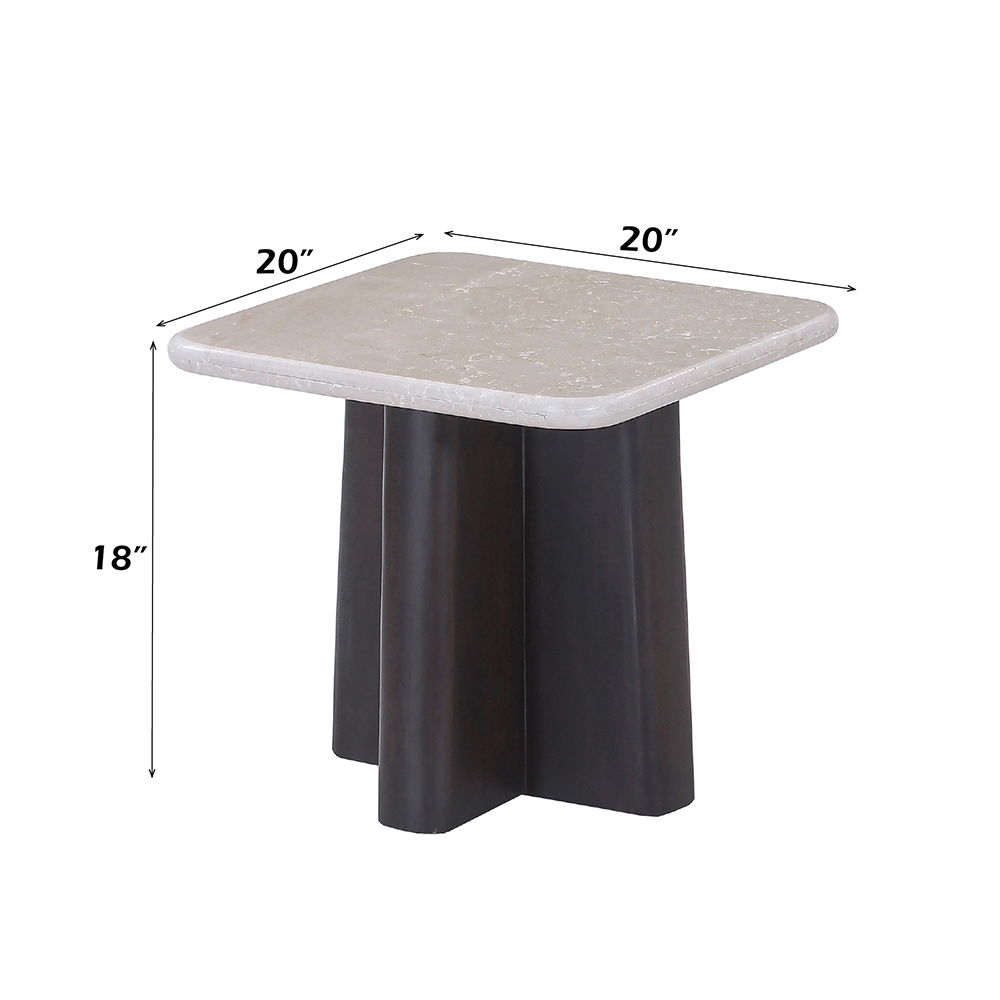 Jacory - End Table With Bottocino Marble Top - Beige / Espresso
