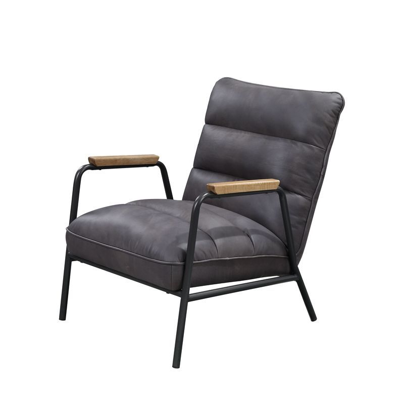 Nignu - Accent Chair - Gray Top Grain Leather & Matt Iron