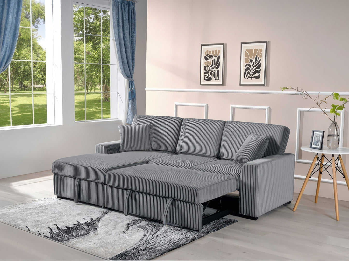 Pull Out Sleeper Sectional Sofa with Chaise and Storage – RHF - Sectional Sofa - #Color# - The Home Furniture Outlet - Gray - Phoenix - Arizona