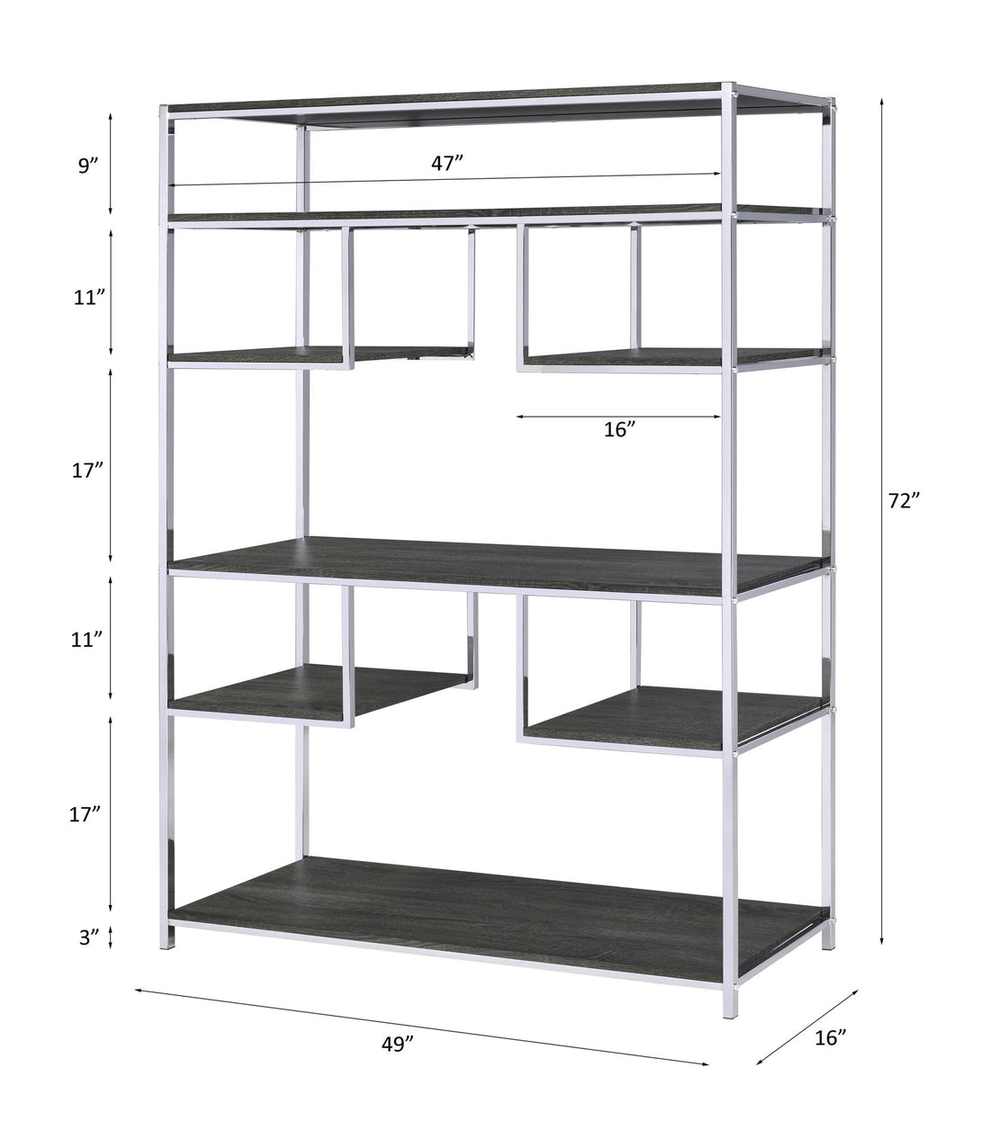 Vonara - Bookshelf - Rustic Gray Oak & Chrome