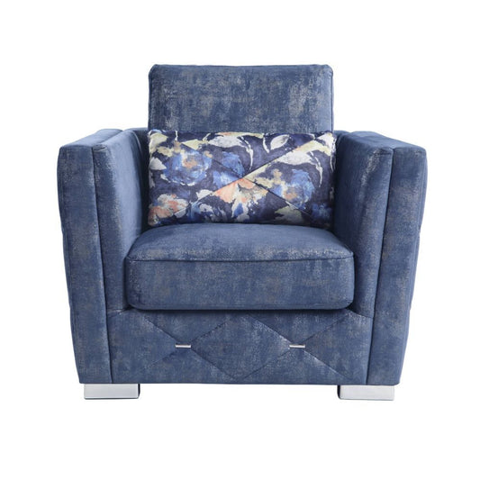 Emilia - Chair With Pillow - Two Tone Blue Fabric