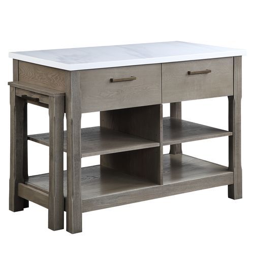 Feivel - Kitchen Island With Pull Out Table - Marble Top & Rustic Oak