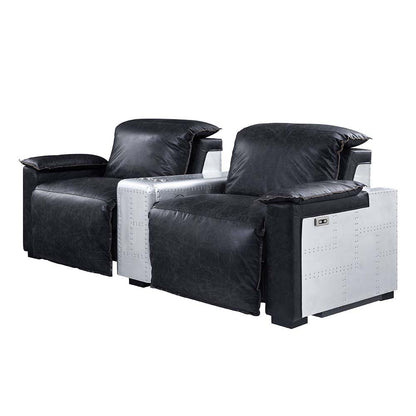 Misezon - Power Motion Recliner - Black Top Grain Leather & Aluminum