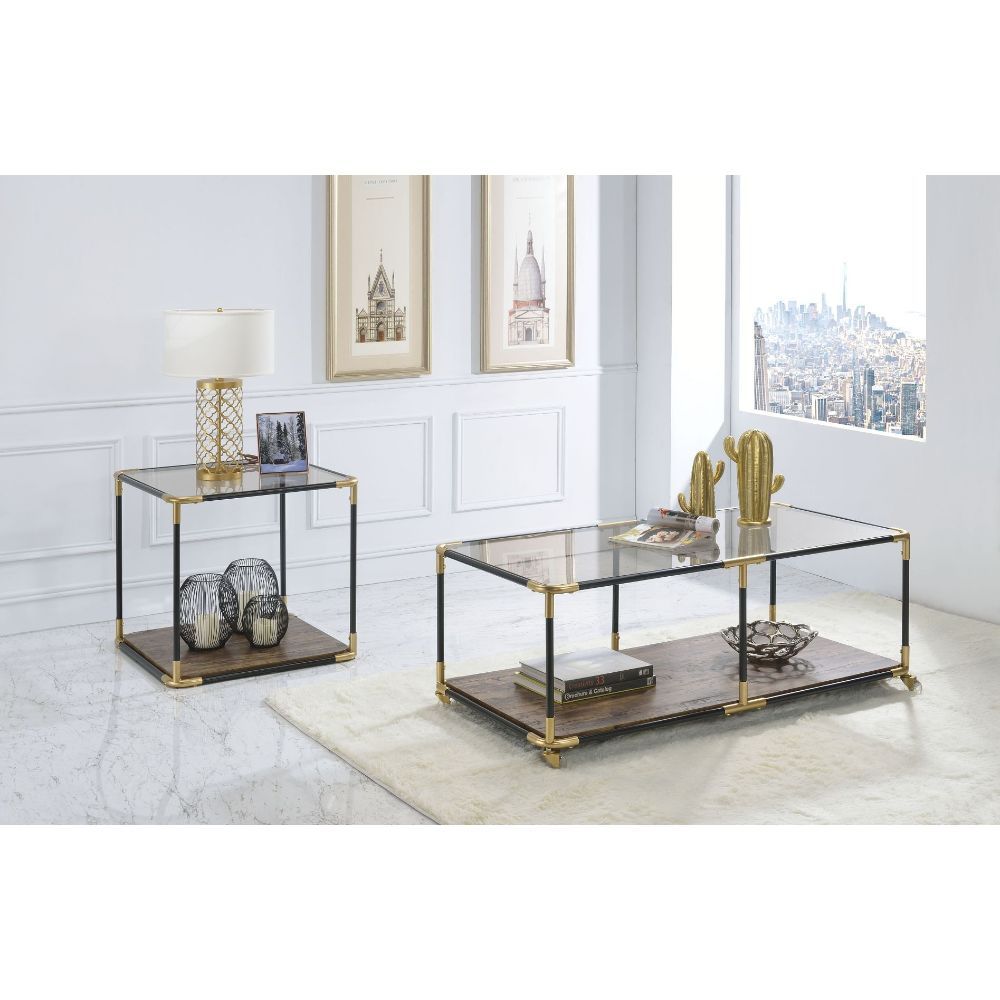 Heleris - End Table - Smoky Glass, Black& Gold