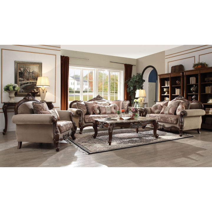 Mehadi - Sofa With 8 Pillows - Velvet & Walnut