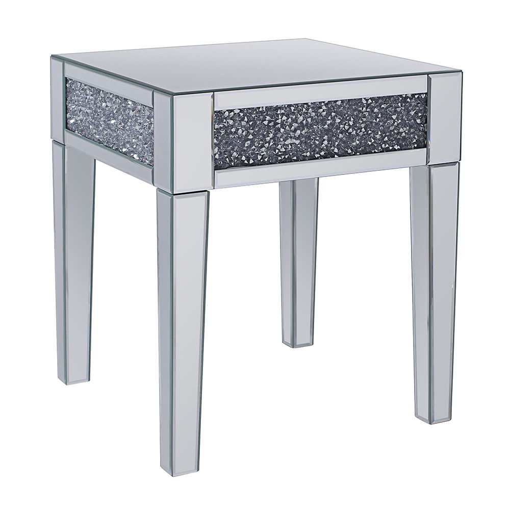 Noralie - 20" End Table - Mirrored & Faux Diamonds