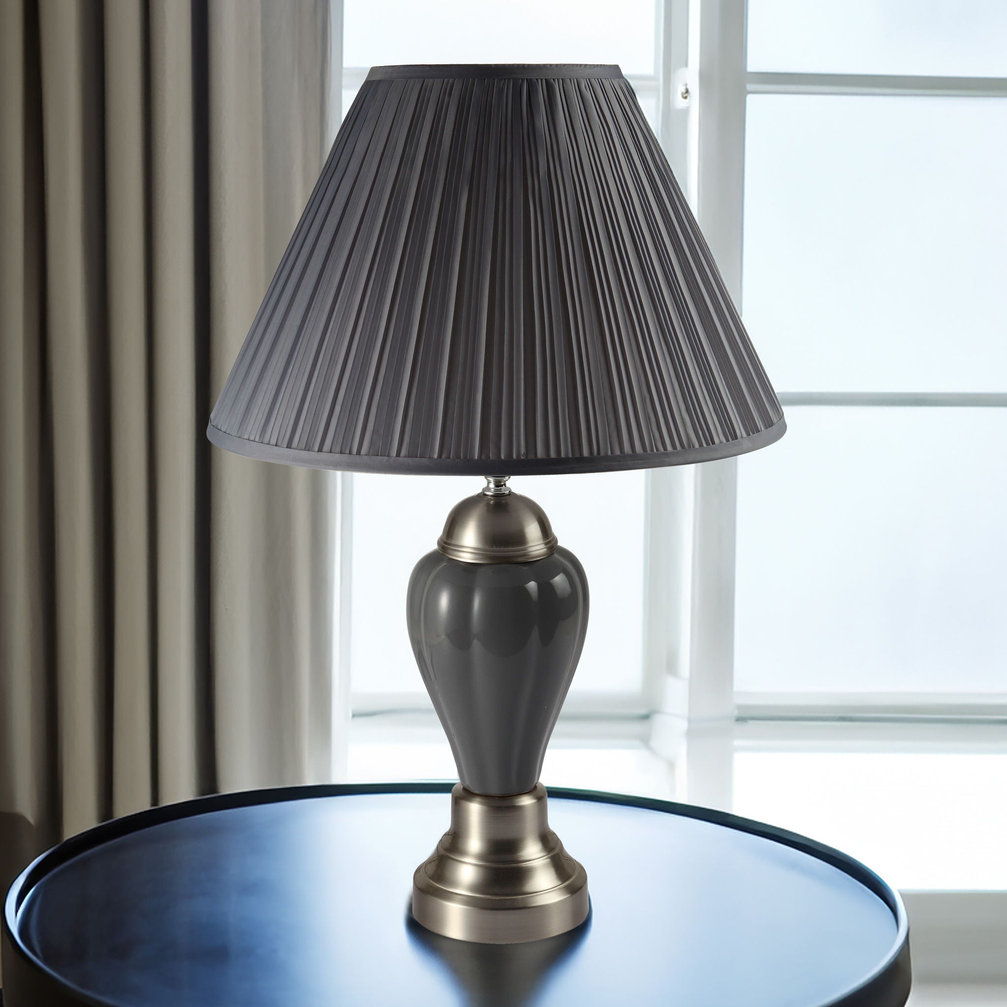 26" PORCELAIN LAMP, SATIN NICKEL