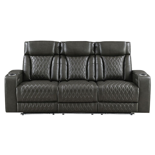 Taddeo - Power Motion Sofa With Power Headrest, USB, Wireless Charger, LED & Reading Light - Dark Gray