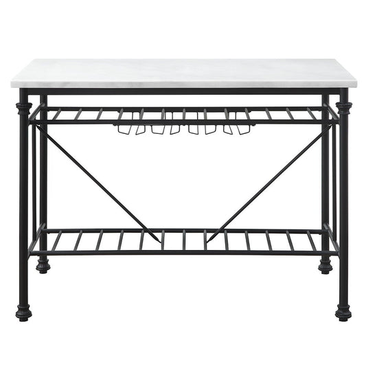 Mera - Kitchen Island - White Marble Top & Gray