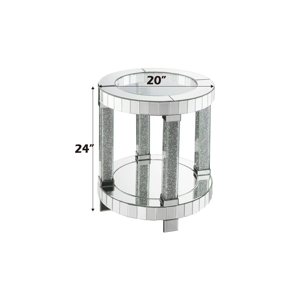 Noralie - 20" Round End Table - Mirrored & Faux Diamonds