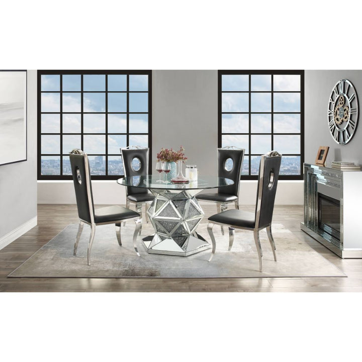 Noralie - 52" Round Dining Table - Mirrored & Faux Diamonds