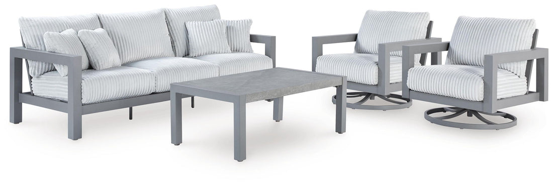 Hurley Park - 4 Pc. - Outdoor Sofa, 2 Lounge Chairs And Coffee Table - Gray