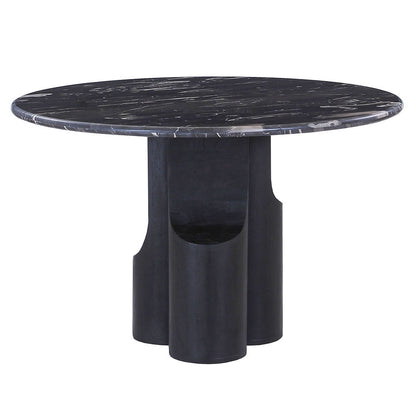 Kinton - Round Dining Table With Natural Marble Top - Black