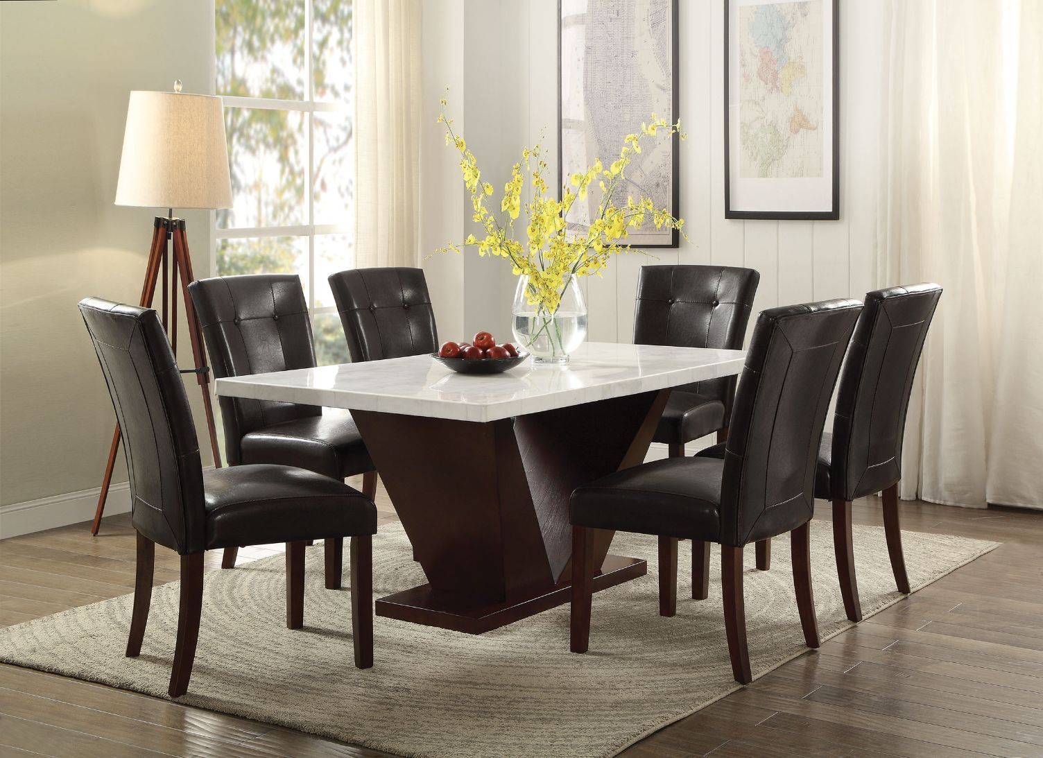 Forbes - Dining Table With Marble Top - White Marble Top & Walnut