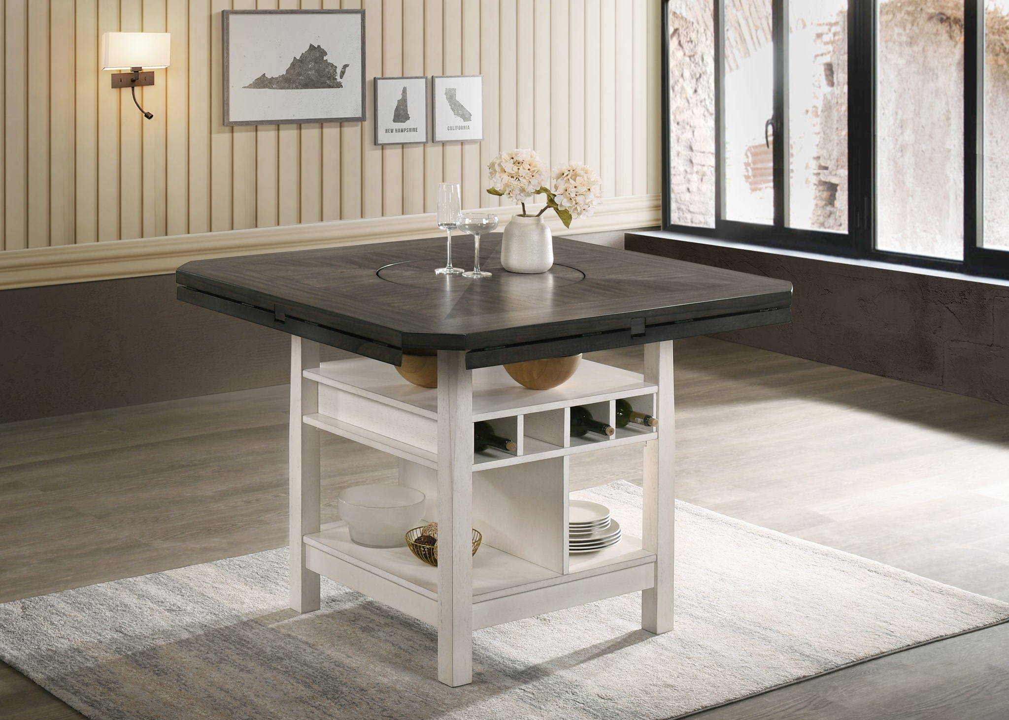 CONNER CHALK GREY CTR HT TBL SHELVE