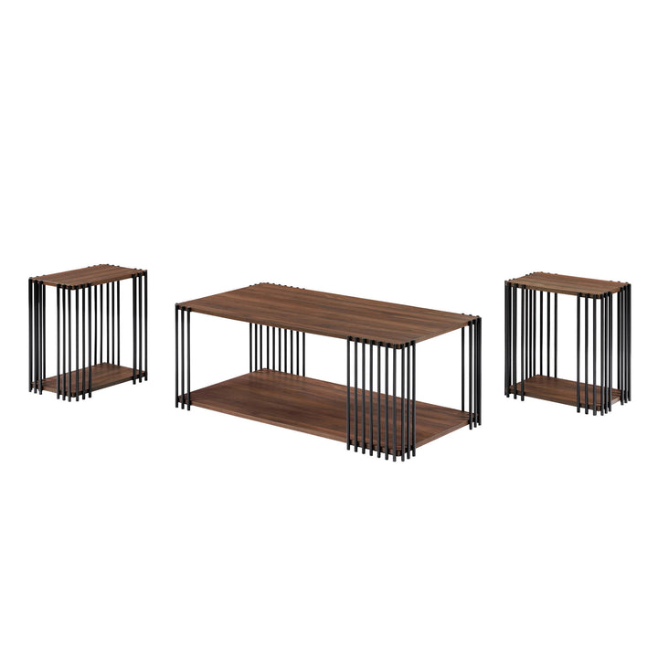 Vertex - Juego ocasional rectangular de 3 piezas (1 mesa de centro y 2 mesas auxiliares) - Marrón / Negro