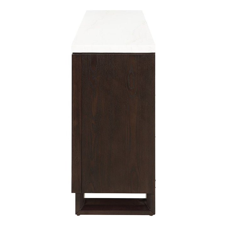 Edwyn - Server With Fireplace - Natural Marble Top & Espresso