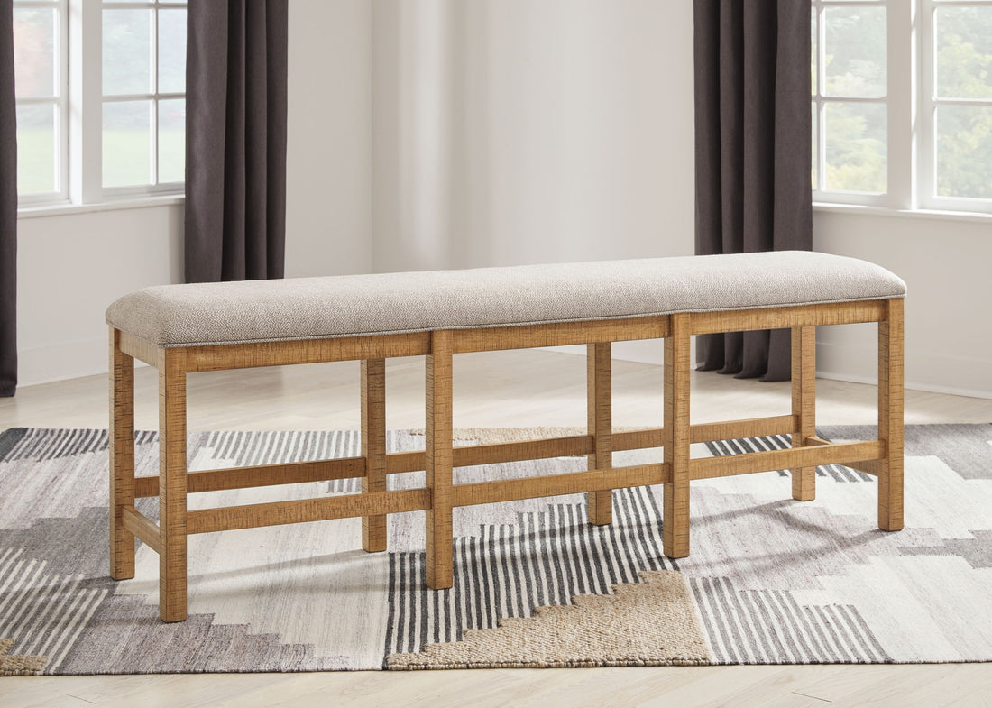 Havonplane - XL Counter Height Upholstered Dining Bench - Brown
