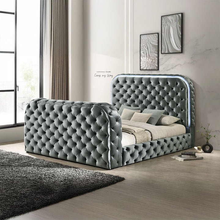 Kana - Bed With LED, Fireplace & TV Stand