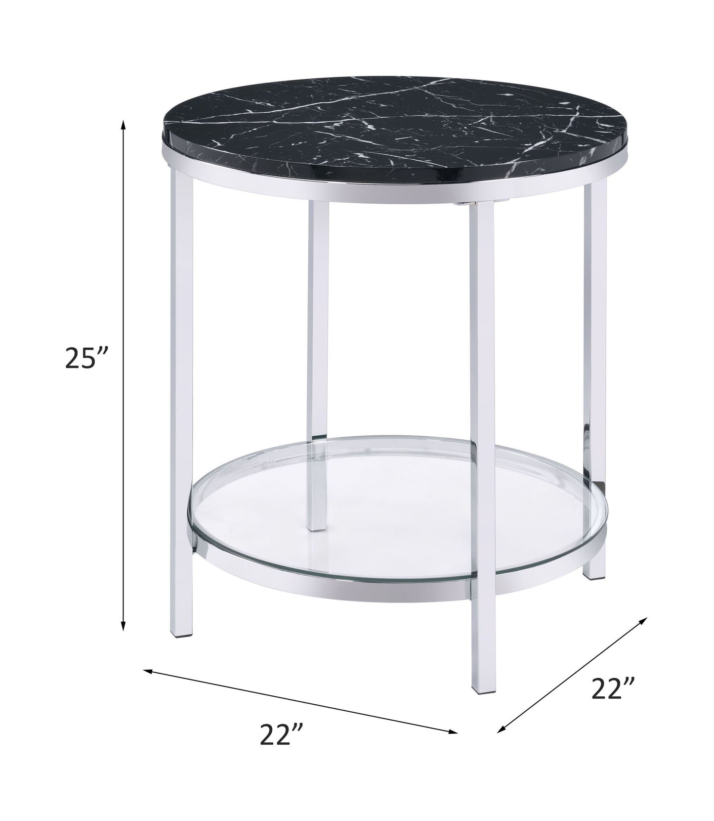 Virlana - End Table - Faux Black Marble Top & Chrome