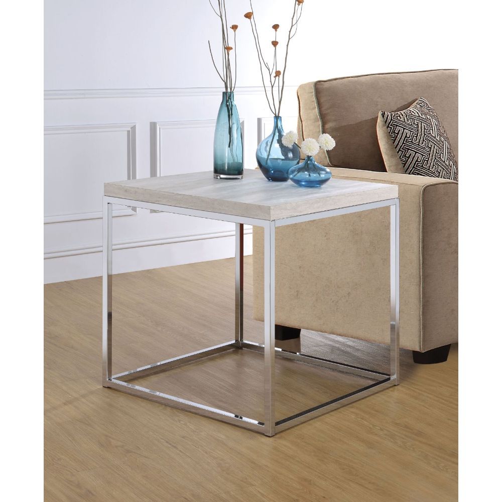 Snyder - End Table - Engineered Stone Top & Chrome