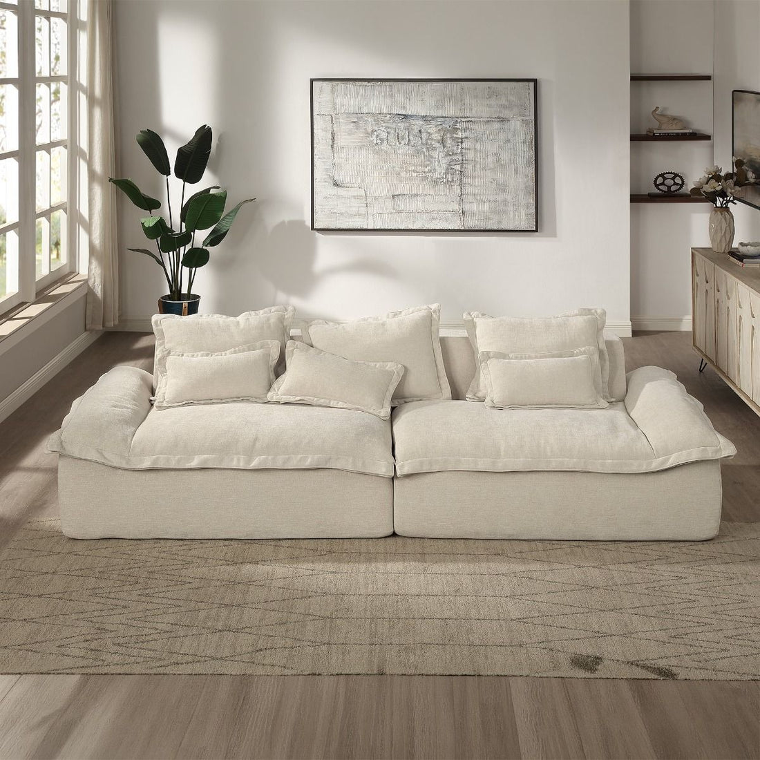 Jesse - Oversized Sofa With 6 Pillows - Beige Linen