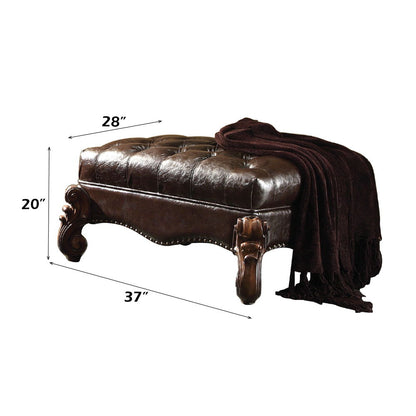 Versailles - Ottoman - Two Tone Dark Brown Synthetic Leather & Cherry Oak