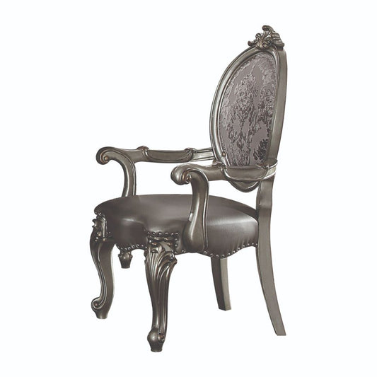 Versailles - Arm Chair (Set of 2) - Silver Synthetic Leather & Antique Platinum