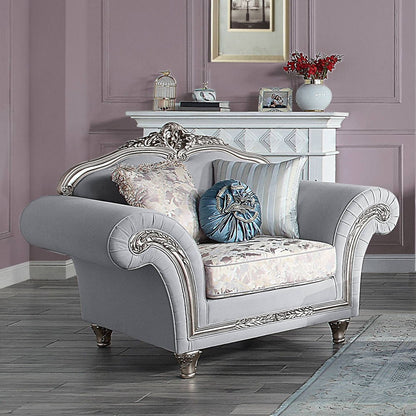 Pelumi - Chair With 3 Pillows - Light Gray Linen & Platinum