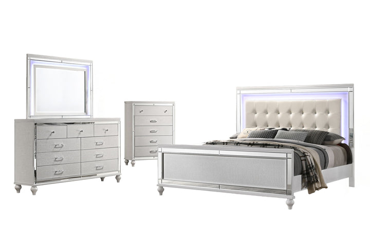 Valentino - Queen 4 Piece Bedroom Set(Bed, Dresser, Mirror, Chest) - White