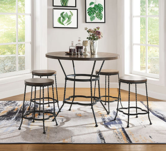 Qamar - 5 Piece Counter Height Table Set - Walnut & Antique Black