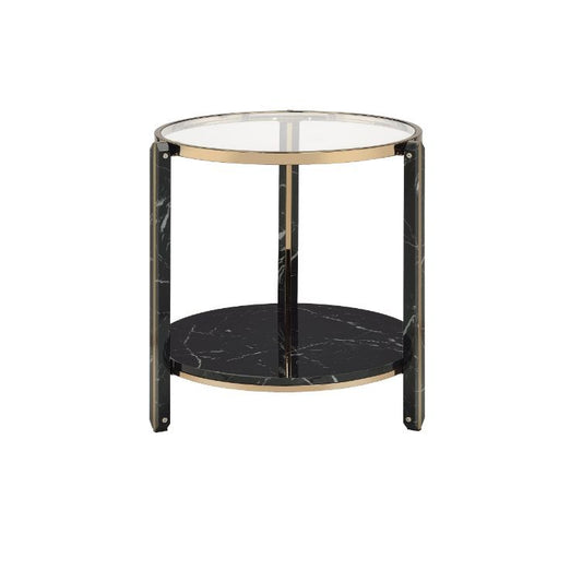 Thistle - End Table - Clear Glass, Faux Black Marble Top & Champagne
