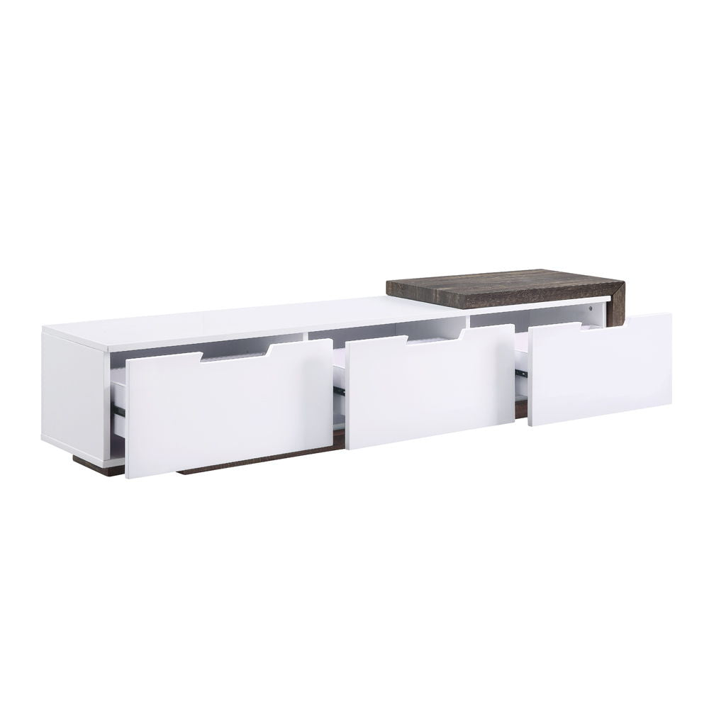 Orion - TV Stand - White High Gloss & Rustic Oak