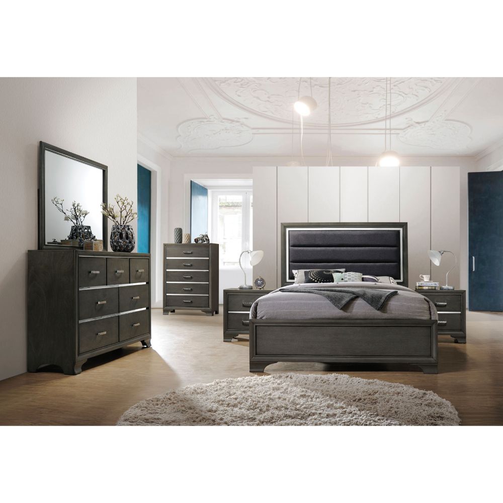 Carine II - Cama King Oriental - Tela y Gris